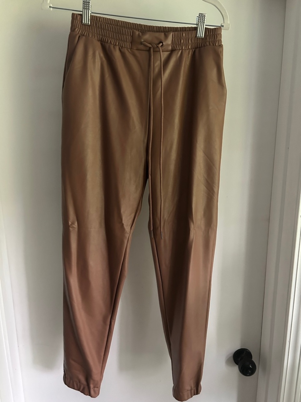 Brown Faux Leather Jogger Pants